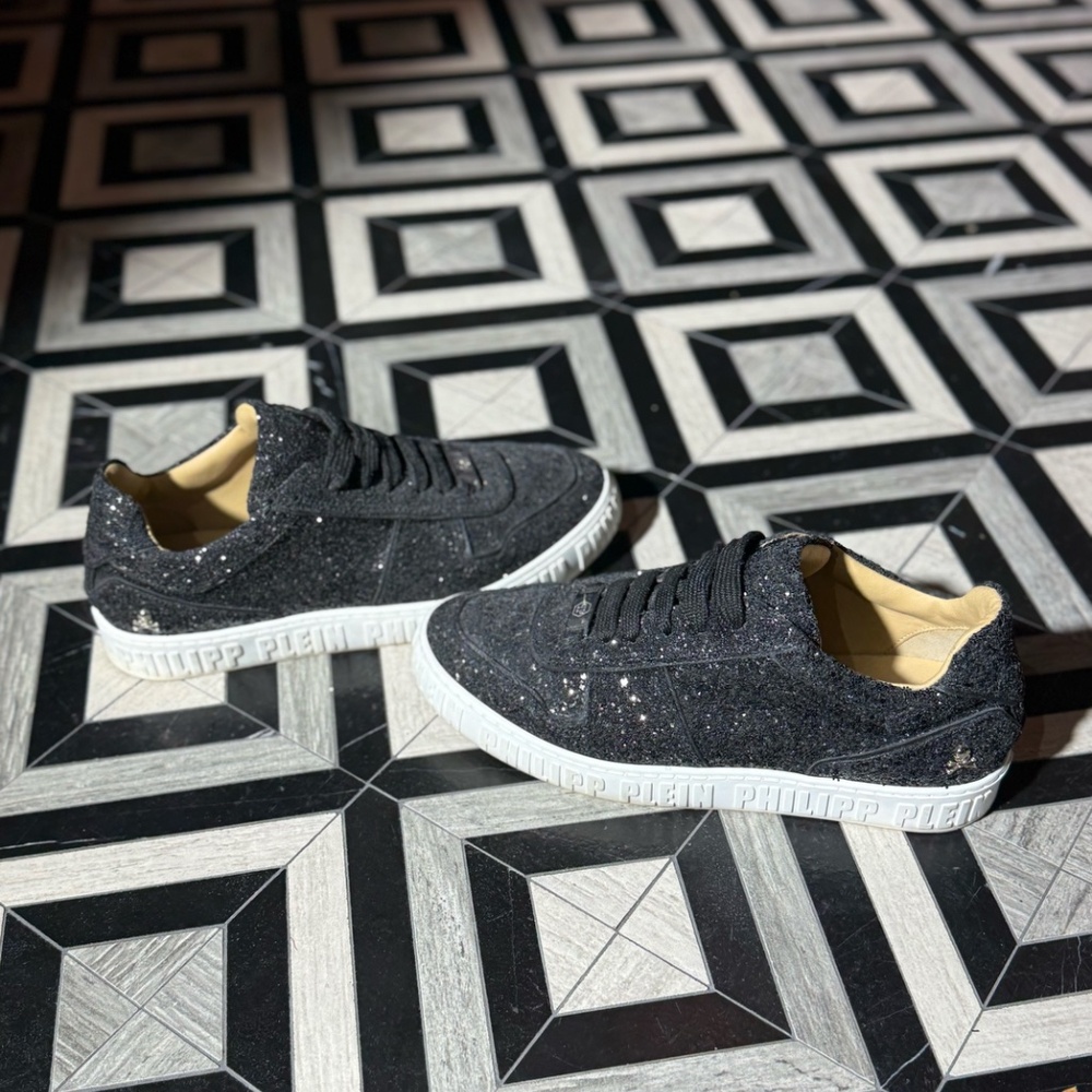 PHILIPP PLEIN‎ Black Glitter Skull Sneakers - Picture 8 of 10